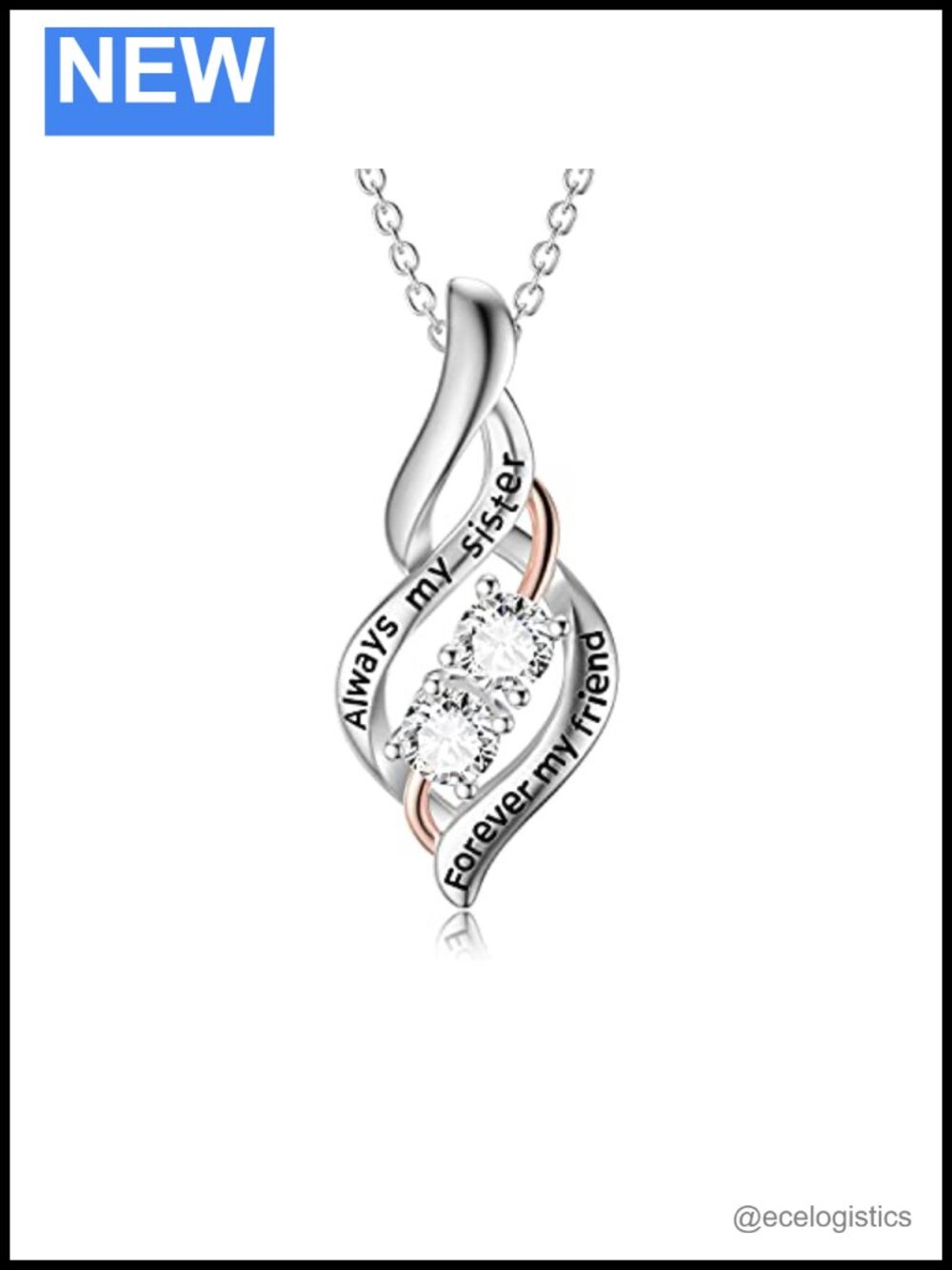 925 Sterling Silver Sister Heart Pendant Necklace Adjustable Chain Gift